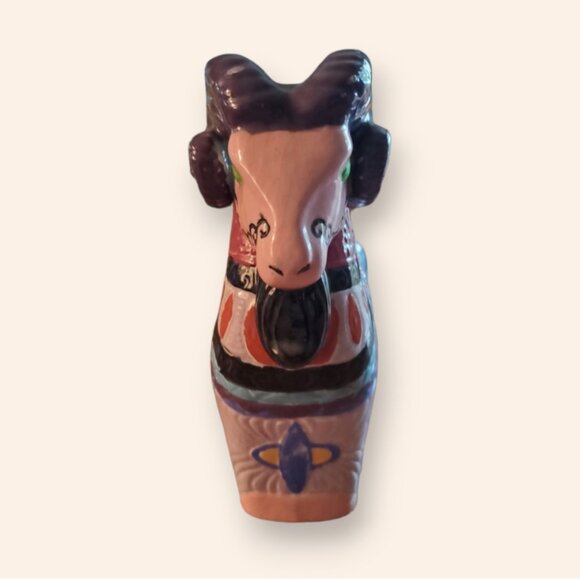 Vintage Ram Figurine Ceramic Ornate Etched Pastel Farm Animal Statue Retro - Picture 4 of 4